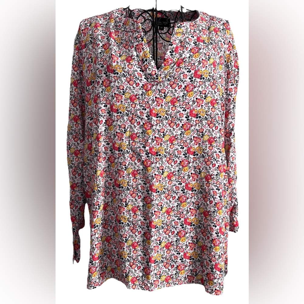 Jones & Co Floral Blouse Plus 3X V-Neck Boho Garden Casual Top 3/4 Sleeve Shirt